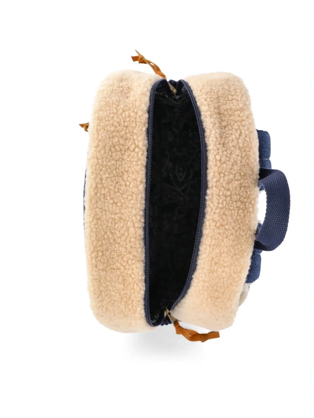 Wrangler navy denim backpack with cream sherpa trim